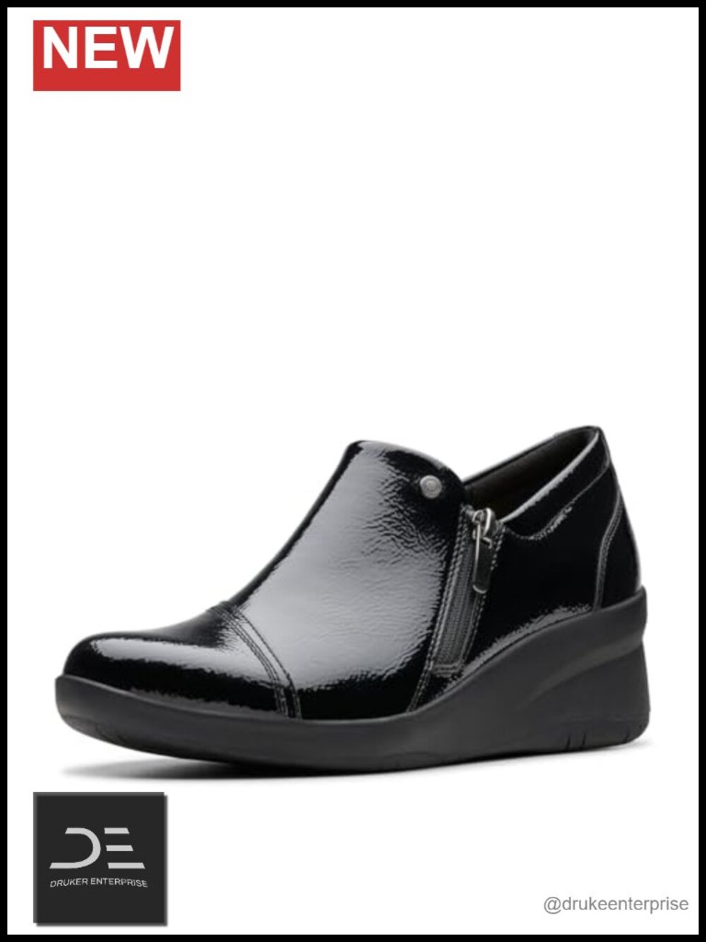 Clarks Womens Suttyn Zip Loafer Wedge Heel Cushioned Synthetic